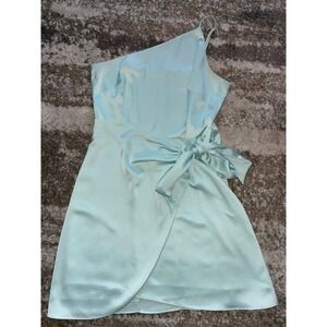 Gianni Bini Mint Green Satin One Shoulder Wrap Mini Dress Side Tie Bow Size 4